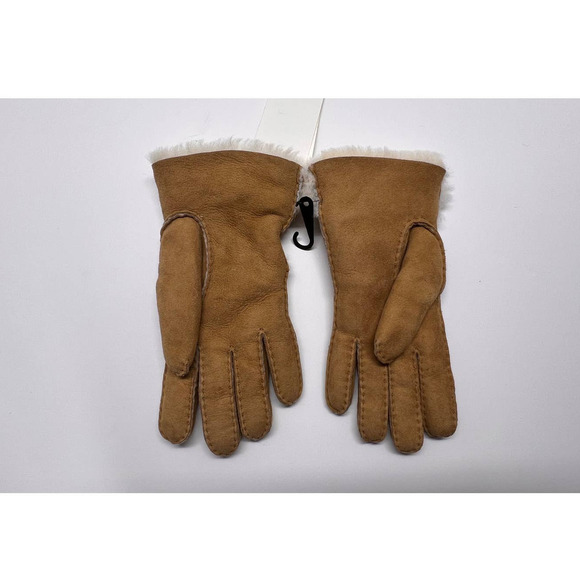 UGG Perforated Suede Leather Shearling Gloves Chestnut NWOT*f - Picture 2 of 9